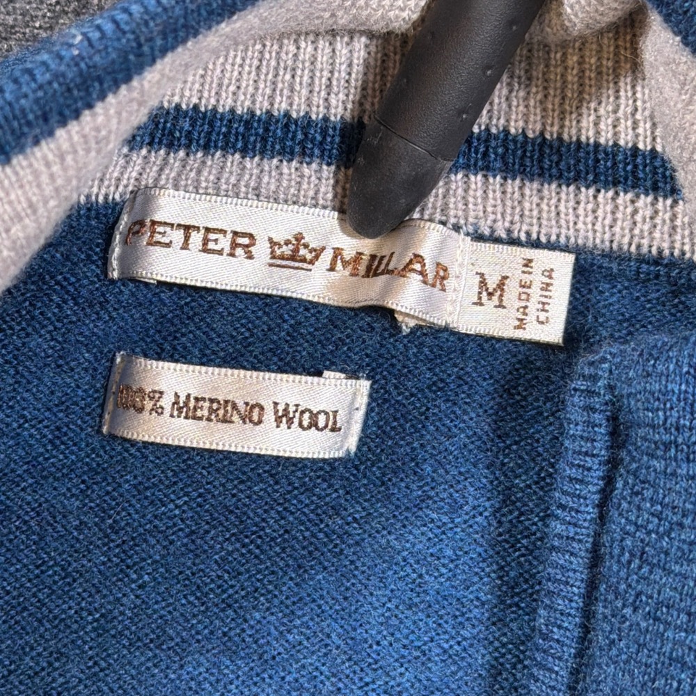 Peter Millar Sweater Vest Mens M Blue 100% Merino Wool Quarter Zip Disney Golf - Picture 3 of 7